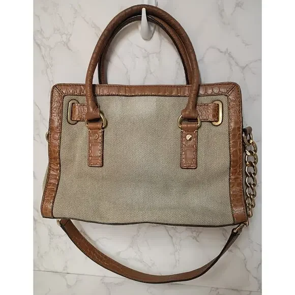 MICHAEL KORS Hamilton Natural Canvas Leather Croc Crossbody Bag - Picture 2 of 8